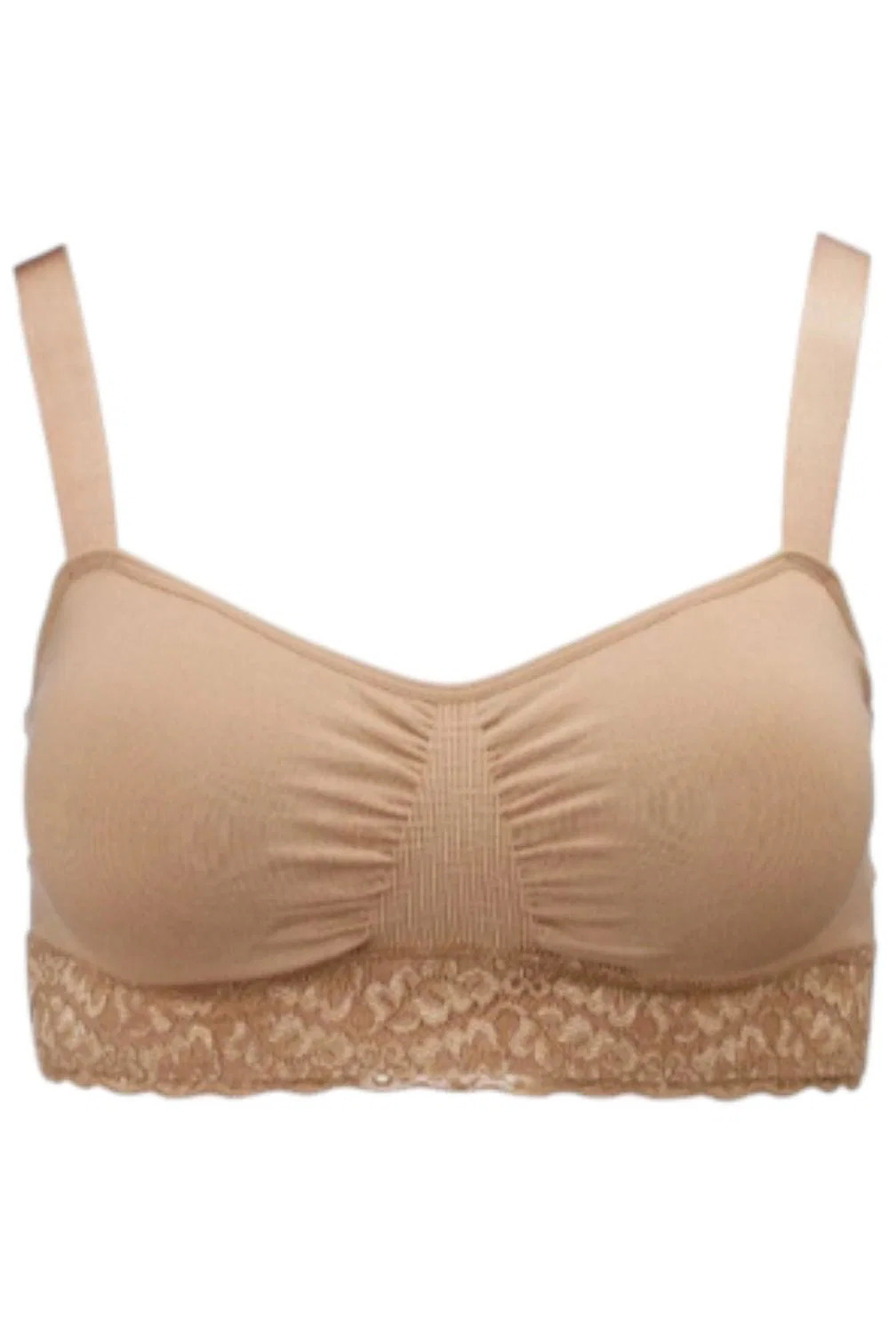 Rhonda Shear Women's Seamless Bra with Lace Band Beige -